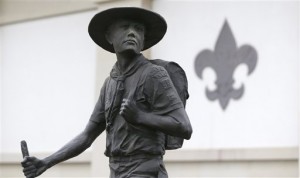 A statue of a Boy Scout stands in front of the National Scouting Museum, Monday, Jan. 28, 2013, in Irving, Texas. The Boy Scouts of America announced it is considering a dramatic retreat from its controversial policy of excluding gays as leaders and youth members. (AP Photo/LM Otero)