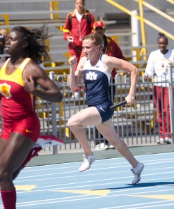 Kassie Jensen finishes the women's 4x100 event for BYU during a meet last season. The Cougars placed well this weekend at the Aztec Invitational.