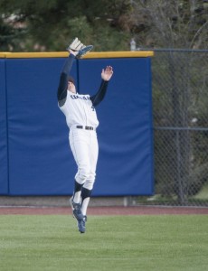 BYU outfielder Jaycob Brugman makes a catch during last season's game against Loyola Marymount at Miller Park. (Photo by Universe Photographer
