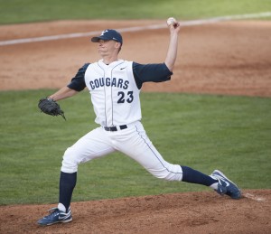 BYU pitcher Mark Anderson throws a pitch during a game last season. (Photo by Universe Photographer)