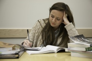Meghan Higgins feels anything but relief as she digs deep into her studies.
