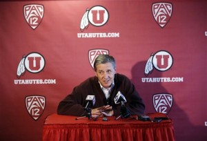 University of Utah Athletic Director Chris Hill announces suspension of Ute Swimming Coach. (AP Photo)