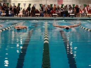 200 IM finals at the MPSF swimming championships in February. Kaleb is on the left, Preston is on the right. 