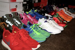 Kyle Rose with his Nike shoe collection.