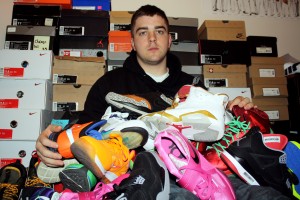 Kyle Rose with his Nike shoe collection.