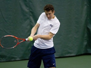 Francis Sargeant returns the ball during Saturday's match. BYU