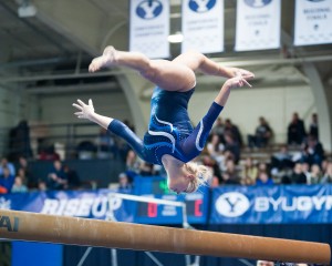 BYU  gymnast Makenzie Johnson competes on the ballance beam during Friday's meet against Southeast Missouri.