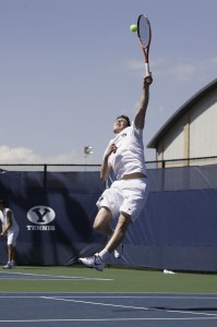 BYU's Francis Sargeant jumps for an overhead shot in Saturday's match against Saint Mary's College.