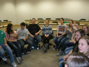 Students participate in an ASL game during an club meeting (Photo courtesy ASL club Facebook page)