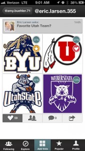 With Voto, users can vote on what they like best. In this survey, users voted on their favorite Utah team. (photo courtesy: Scott Paul) 
