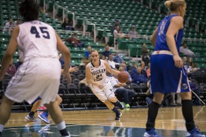 Lexi Eaton charges toward the basket in the game against Creighton. (Photo courtesy BYU Photo)