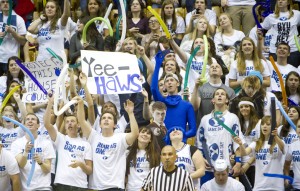BYU students enjoy being cheering for the Cougars in the ROC section of the Marriott Center.