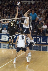 Devin Young goes for a kill in a home game earlier this season. (Photo by Whitnie Soelberg)