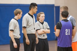 Intramural referees, from left to right, Jed Harrison, Joshua Jamias, Whitney Winters. (Photo by Chris Bunker)