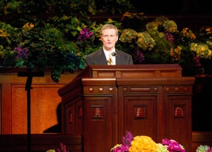 Elder David A. Bednar speaks during the Saturday afternoon session of the 183rd General Conference. (Photo by Sarah Hill)