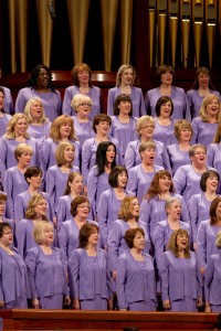 The Mormon Tabernacle Choir sings at the Saturday morning session of the 183rd General Conference.