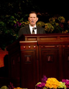 Elder Craig Cardon speaks at the Saturday morning session of the 183rd General Conference. (Photo by Sarah Hill)