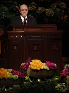 Elder L. Whitney Clayton of the Presidency of the Seventy speaks at the Sunday morning session of general conference, 7 April 2013. (Photo courtesy LDS Church)
