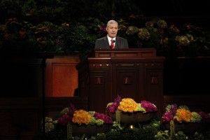 Elder Enrique R. Falabella of the Seventy speaks at the Sunday afternoon session of general conference, 7 April 2013. (Photo courtesy LDS Church)