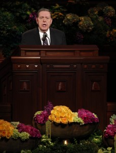 Elder Jeffrey R. Holland of the Quorum of the Twelve Apostles speaks at the Sunday afternoon session of general conference, 7 April 2013. (Photo courtesy LDS Church)