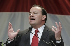 Sen. Mike Lee, R-Utah, pictured here addressing the annual Utah Republican Party convention, spoke Thursday with The Universe about his views on immigration. (AP Photo by Rick Bowmer)