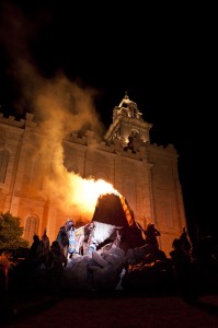 The backdrop of the Manti Temple attracts many viewers to the Mormon Miracle Pageant.