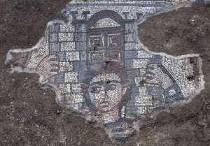 A mosaic depicts Samson carrying the gates of Gaza was discovered this summer at the Huqoq excavation.