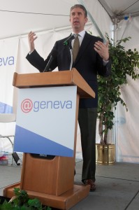 President Matthew Holland of Utah Valley University, in part with Geneva, announces the expansion plan for campus