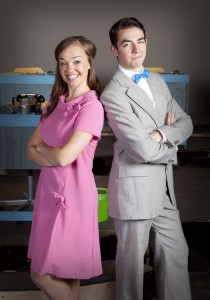 Freshman Melissa Tingey from BYU and junior Tanner Rampton from Weber State University as Rosemary and Finch in How to Succeed in Business Without Really Trying. (Photo courtesy of Ron Russell.)