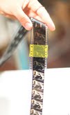 This film strip has been spliced together from two prints so the film will play continuously on the projector.