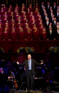 James Taylor performs with the Mormon Tabernacle Choir and the Utah Symphony Orchestra on Friday night. (Photo by Sarah Hill)