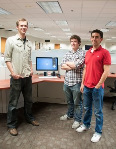 BYU graduates Keith Allen, Joe Blank and Nate Bonham developed their product, ScreenSpiffer, out of a frustration with keeping their phone screens clean. Photo by Natalie Stoker.
