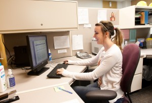 Caitlin Severson, WSC Support Services employee, enjoys the flexibility and learning that working on campus has given her. (Photo by Sarah Hill.)