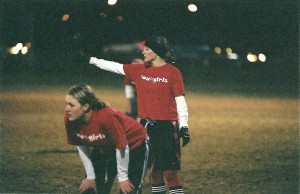 Chelsy Erickson directs her receivers during an intramural championship game. Photo courtesy Chelsy Erickson.