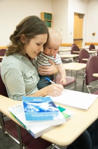 Babies in a classroom can be a distraction to everyone--parents, classmates and teachers. Photo by Natalie Stoker.