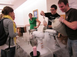 Members of Y-Chem make liquid nitrogen ice cream to sell to students throughout National Chemistry Week. Photo courtesy College of Physical and Mathematical Sciences