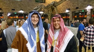 Neil Reed and Jared Maxfield enthusiastically dressed up in traditional Arab clothing to get the true "Jerusalem" experience. (Photo by Taylor Hintz)