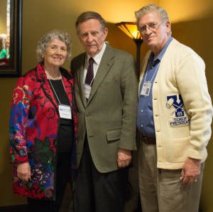 Bob Church (Class President of '63) with the two guest speakers, Richard and Claudia Bushman, at the reunion dinner. 