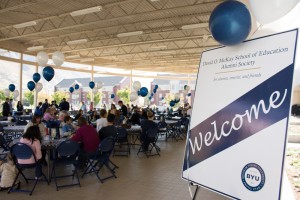 McKay School of Education Alumni gather for the homecoming lunch on the patio of the BYU Conference Center.