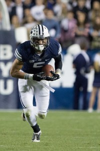 Linebacker Alani Fua returns an interception 51 yards for a touchdown in the fourth quarter versus Georgia Tech. BYU won 38-20. The Cougar defense has scored in three straight contests.
