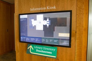 The new touchscreen directory in the library provides an intuitive and helpful location for visitors and students to learn more about the library. (Photo by Sarah Hill.)