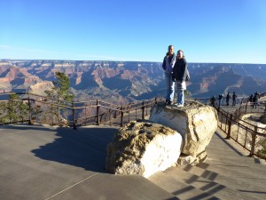 Anna Schouten and Lydia Schouten (from left) visit a mostly empty Grand Canyon National Park on Oct. 12, the day after the park reopened during government shutdown, during a month that would usually be packed. Photo by James Schouten.