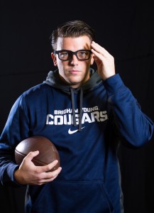 Superstitious intramural player and BYU fan Harper Anderson dons his lucky frame only glasses. Photo illustration by Sarah Hill