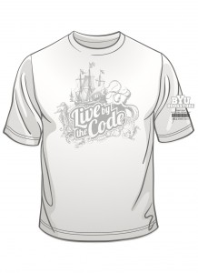 Depiction of Live the Code t-shirt. Courtesy Bookstore Marketing.