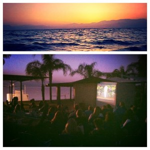 Dozens of Jerusalem Center students watch general conference right on the shore of the Sea of Galilee. Photo by Sara Van Wagenen