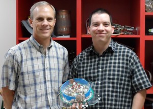 Josh Kaggie, a University of Utah student, and Rock Hadley, University of Utah professor, helped with the coil that will allow for clearer sodium MRI images. (Photo courtesy of Josh Kaggie.)