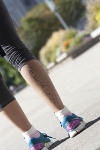 Participants such as Amber Crofts, pictured above, wrote the names of ancestors on their legs as they walked in memory for them from Alpine to Salt Lake City. Photo courtesy Amber Crofts. 