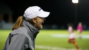 BYU soccer coach Jennifer Rockwood shouts out instructions to her team. Photo by Universe Photographer