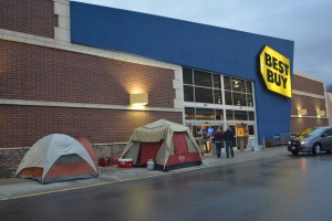 Consumers are already lining up outside Best Buy in Orem for "Black Friday" shopping. Best Buy will open at six on Thanksgiving night. Photo by Anders Piiparinen.