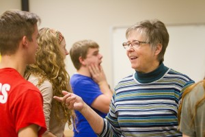 Lockwood, BYU's resident "belting queen," helps students learn proper vocal technique. (Photo by Sarah Hill.)